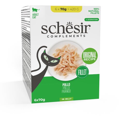  Ekonomično pakiranje Schesir Complements filet u želeu 24 x 70 g - Piletina Cijene