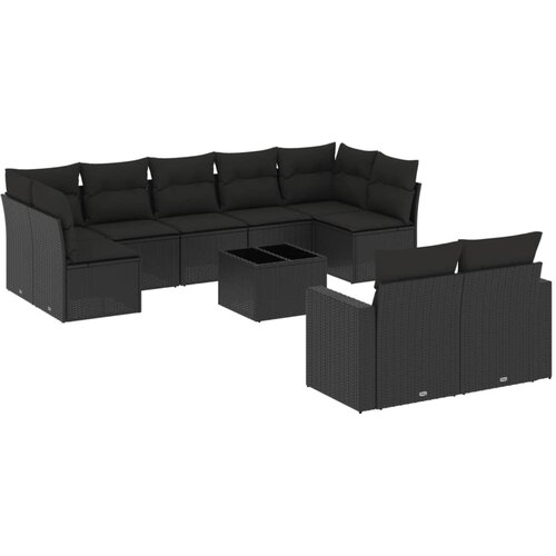  10-dijelni set vrtnih sofa s jastucima crni od poliratana Slike