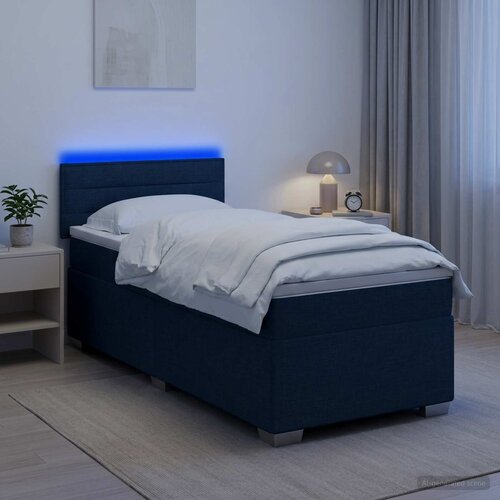  Krevet s box springom, madracem i LED-om Plava 90 x 190 cm Slike