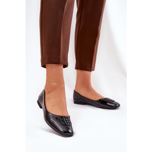 VINCEZA Lacquered Elegant Women&amp;#039;s Ballet Flats With Decorative Detail Black 17377 Slike
