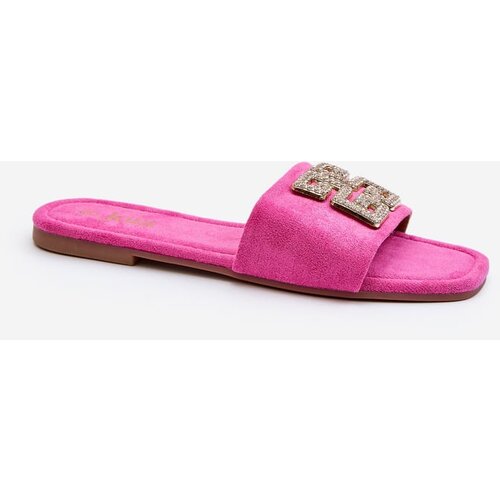 Kesi Women&amp;#039;s flat-heeled slippers with fuchsia inaile embellishment Slike