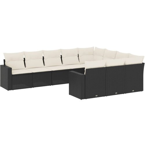 VidaXL Vrtna sedežna garnitura 10-delna z blazinami črn poli ratan, (21057492) Slike