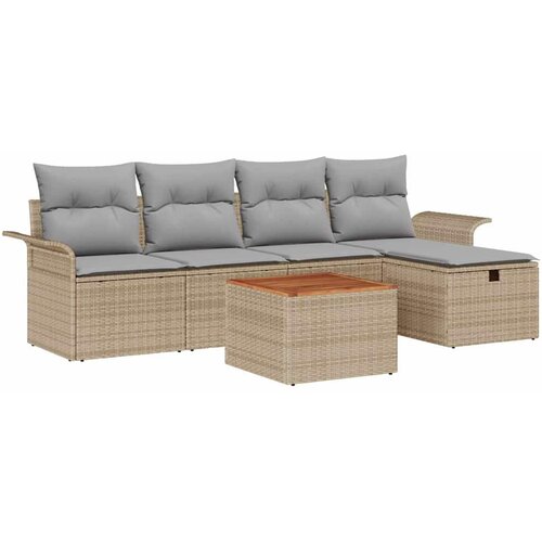 vidaXL Vrtna sedežna garnitura z blazino 6 pcs Bež Poly ratan, (5000144170) Cene