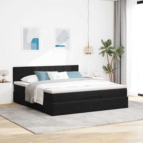  Otomanski krevet s madracem i LED crni 160x200cm tkanine Slike