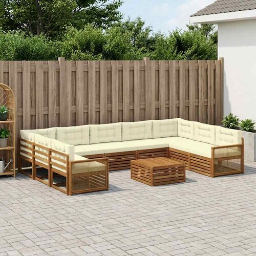  Set vanjskih sofa 10 kom. Prirodna i krem Čvrsto drvo akacije Cene