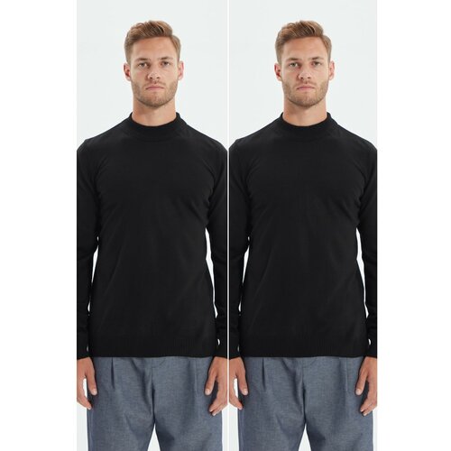 Trendyol Crni muški džemper s dvostrukim uskim rukavom i tankim rukavom s 2 pakiranja Slike