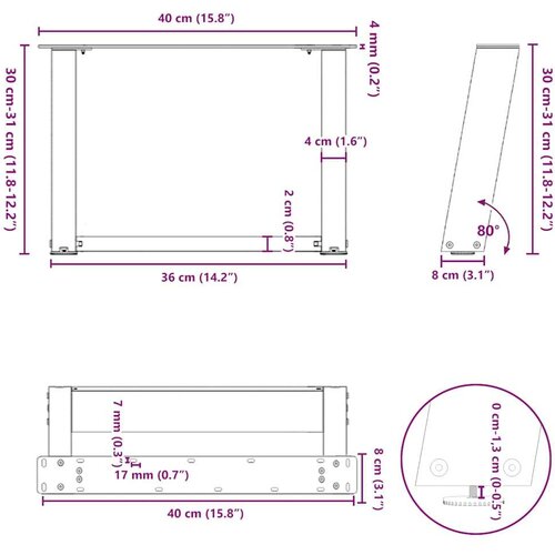  Noge za stolić U-oblika 2 kom Prirodni čelik 40x(30-31)cm čelik Slike