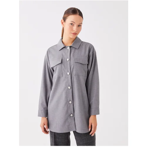 LC Waikiki Women's Straight Long Sleeve Oversized Shirt Jacket