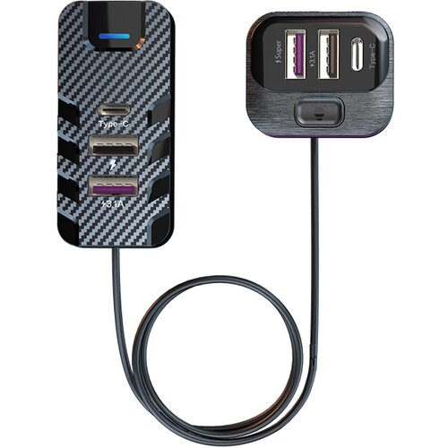 INF avtopolnilec type-c, 4 vrata usb + 2 vrata type-c - črn, (21548092) Slike