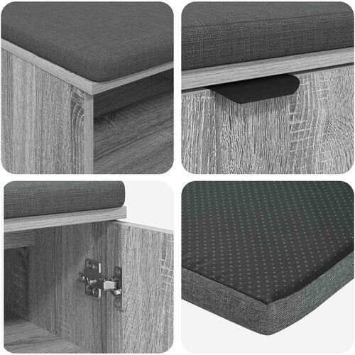  Klupa za hodnik s jastukom Sivi Sonoma 60 x 38 x 46 cm Slike
