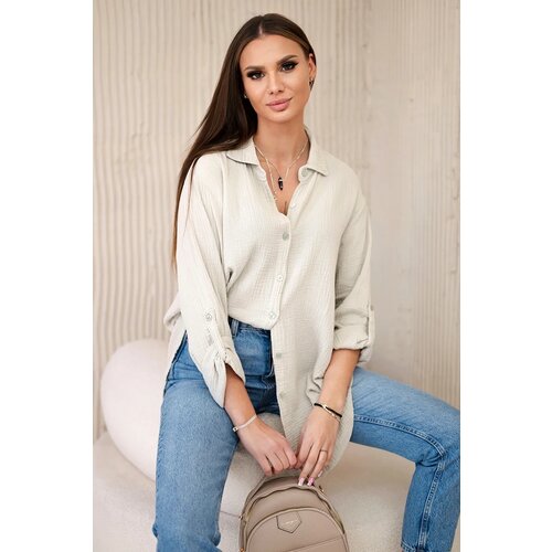Kesi Włoski Cotton muslin shirt oversize dark beige Cene