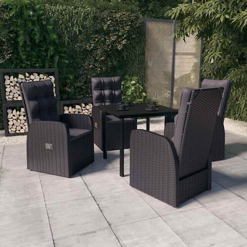  5-dijelni vrtni blagovaonski set s jastucima crni Crna Dužina stola 80 cm Slike