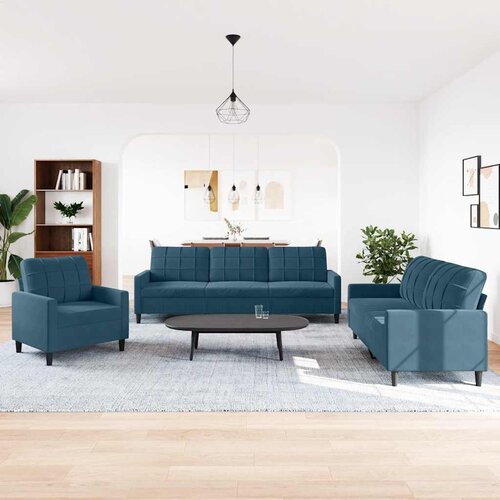  3-dijelni set sofa s jastucima plavi bar&amp;scaron;unasti Slike