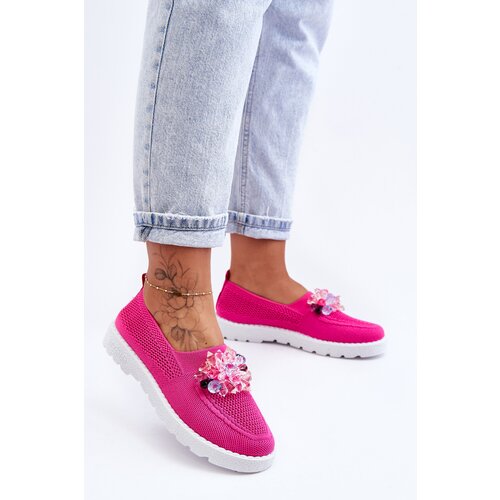 Kesi Womens Slip-on Sneakers with Stones Fuchsia Simple Cene