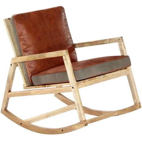  Stolica za ljuljanje od prave kože i masivnog drva manga smeđa