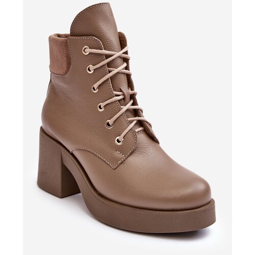 Kesi Women's leather high-heeled ankle boots, dark beige, Lemar Leocera Cene