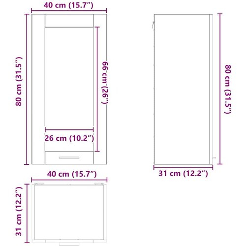 VidaXL viseći ormarić s policom zidne riga crni hrast 40 x 31 x 80 cm Slike