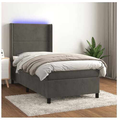  Box spring postelja z vzmetnico LED temno siva 100x200 cm žamet Cene