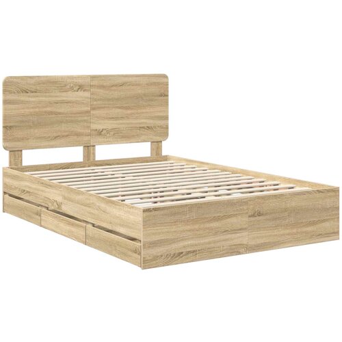  Krevetna konstrukcija s ladicama Sonoma hrast 150 x 200 cm Smeđa 206 x 153 x 100 cm Slike