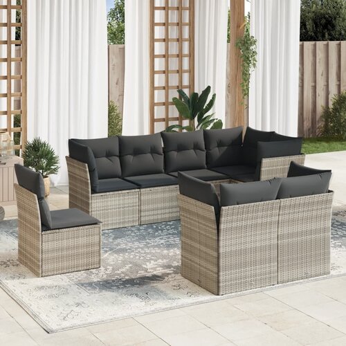VidaXL 8-dijelni set vrtnih sofa od poliratana s jastucima svjetlosivi Slike