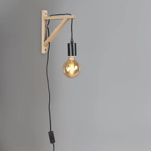 QAZQA Lesena stenska svetilka s črno - Hangman