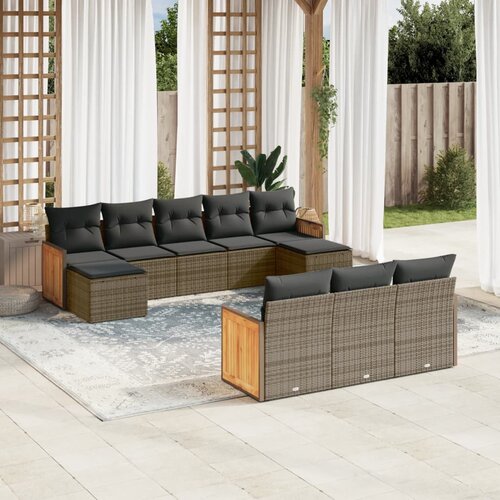 vidaXL 10-dijelni set vrtnih sofa od poliratana s jastucima sivi Cijene