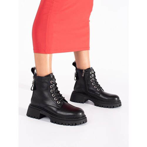 Shelvt Women's black lace-up ankle boots Cene