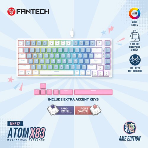 Fantech tastatura mehanička gaming  MK612 atom x83 ame plava (rosie switch) Cene