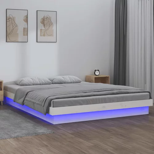 vidaXL LED okvir za krevet bijeli 135x190 cm 4FT6 bračni masivno drvo
