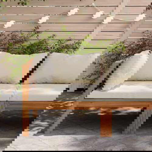 The Living Store Sekcijski kotni kavč s kremno belo blazino akacijev les - Kotni Kavč, (21483779) Cene