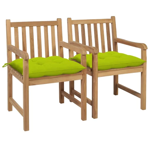  Vrtne stolice s jarko zelenim jastucima 2 kom masivna tikovina