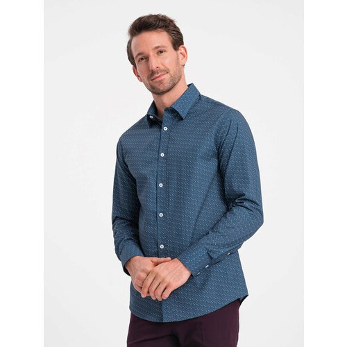 Ombre Men's cotton patterned SLIM FIT shirt - blue Slike