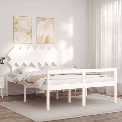 vidaXL okvir kreveta s uzglavljem bijeli 140 x 190 cm od masivnog drva Cene