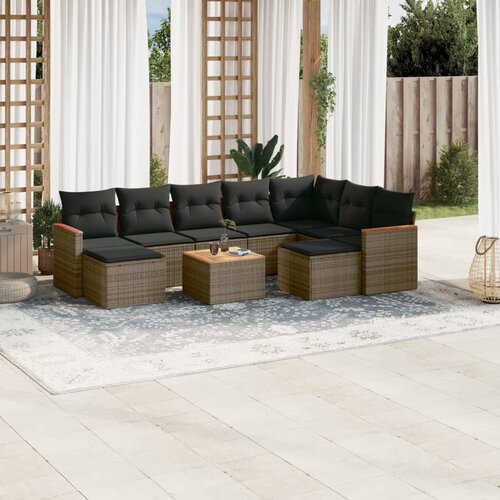 vidaXL 10-dijelni set vrtnih sofa od poliratana s jastucima sivi Cijene