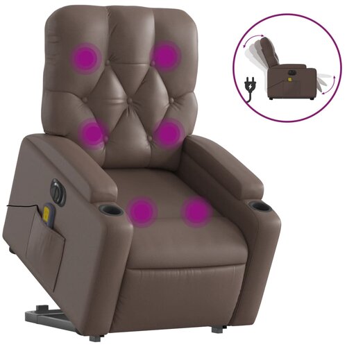 vidaXL Električni masažni naslonjač na podizanje od umjetne kože smeđi Cijene