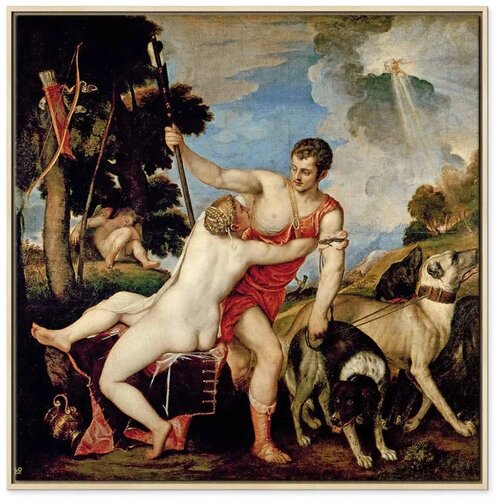  Slika - Titian &amp;ndash; Venus and Adonis 80x80 U prirodnom drvenom okviru Slike