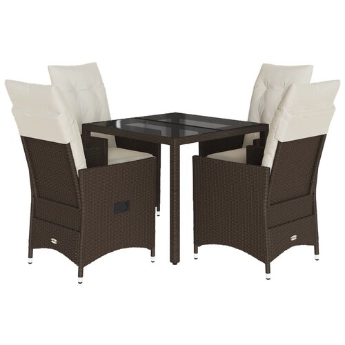  5-dijelni vrtni blagovaonski set s jastucima poliratan smeđi Smeđa 90 x 90 x 75 cm Slike