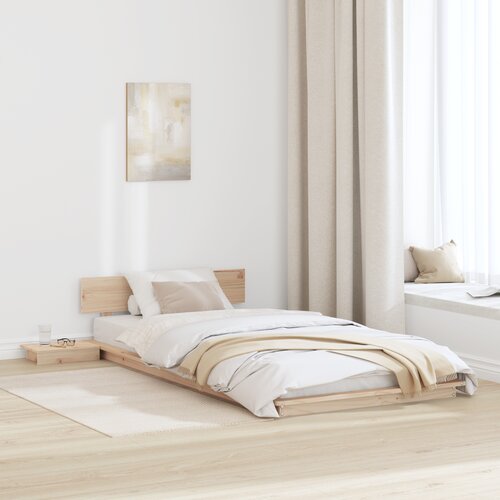 VidaXL posteljni okvir na tleh z nočnima omaricama 75x190cm iz trdnega lesa Slike
