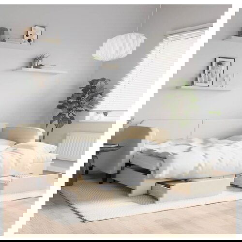 VidaXL Izvlečna dnevna postelja s predali krem 100x200 cm bl Slike