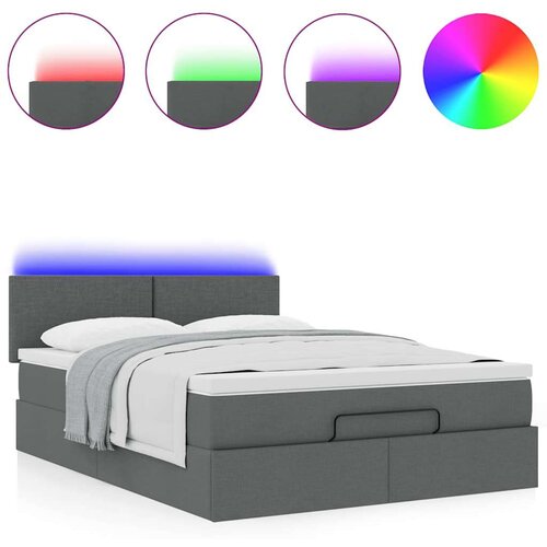 VidaXL Otomanski krevet s madracem i LED tamnosivi 140x190 cm tkanine Slike