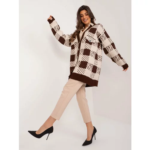 Fashion Hunters Brown-beige women's sweater with buttons