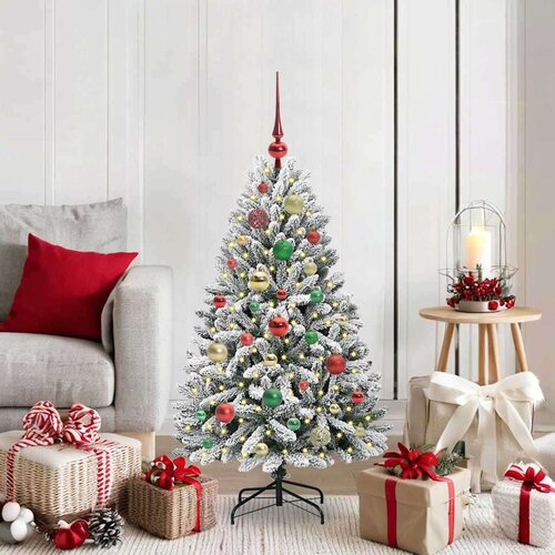 vidaXL Umjetno božićno drvce Zelena i bijela 120 cm PVC i metal Cene
