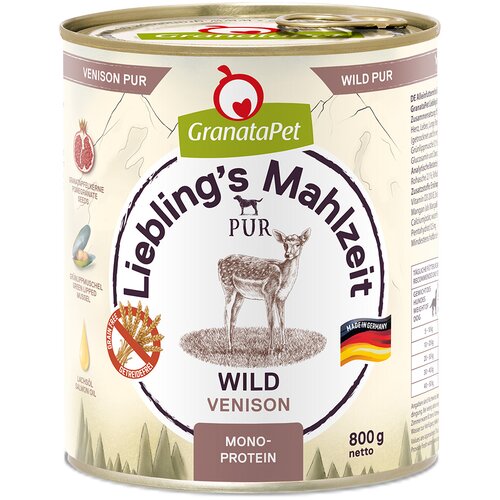  Ekonomično pakiranje GranataPet Liebling's Mahlzeit PUR 24 x 800 g - Divljač Cijene