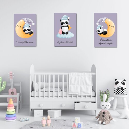 Poklon Dobra Ideja Set tri drvene slike za dječju sobu – Panda dečko, 22x33 cm Cene
