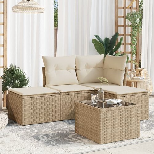  5-dijelni vrtni set sofa s jastucima bež od poliratana Cijene