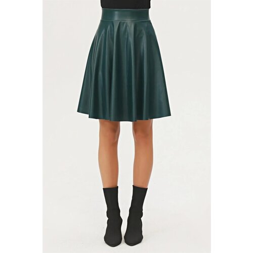 Dewberry 88854 Flared Faux Leather Skirt-PETROL Slike