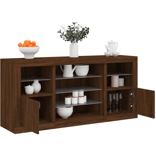  The Living Store Komoda z LED lučkami dimljen rjav hrast 142,5x37x67 cm - Komoda, (21448453) Cene