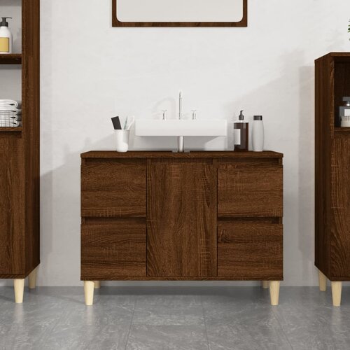 The Living Store Omarica za umivalnik rjavi hrast 80x33x60 cm inženirski les - Omarica Za Umivalnik, (21436777) Slike