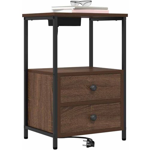  Noćni ormar 2 pcs Smeđi hrast 40 x 31 x 60 cm Konstruirano drvo Slike