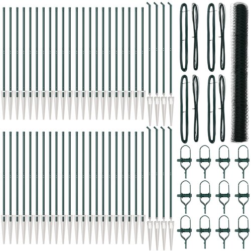 VidaXL &amp;scaron;esterokutna ograda Zelena 1.6x100 m Čelik, stupovi za ogradu s klinom 13 kom &amp;Oslash;32 mm 180 cm Galvanizirani čelik Slike